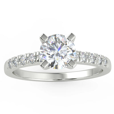 0.65 Carat Round Cut I1 Clarity E Solitaire Pave Natural Diamond Engagement Ring 14K White Gold