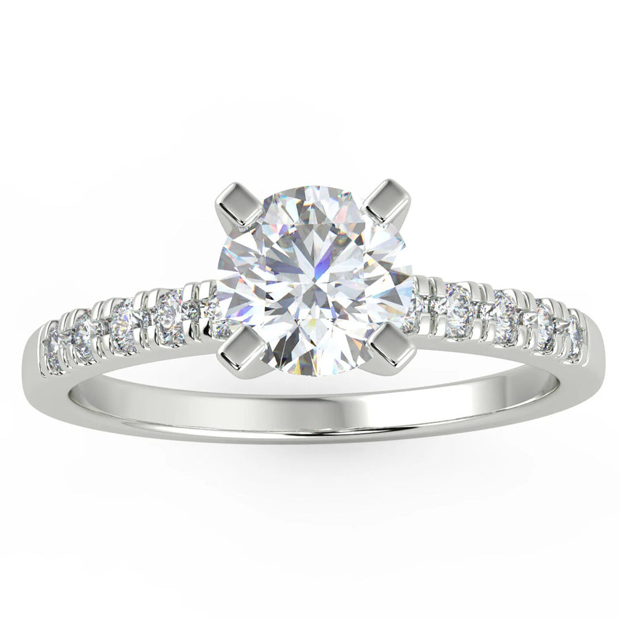 0.70 Carat Round Cut Solitaire Pave Natural Diamond Engagement Ring in 14K White Gold (D Color, VS2 Clarity)