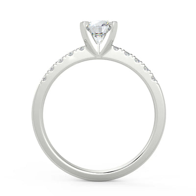 0.60 Carat Round Cut Solitaire Pave Diamond Engagement Ring in 14K White Gold SI2 Clarity, E Color