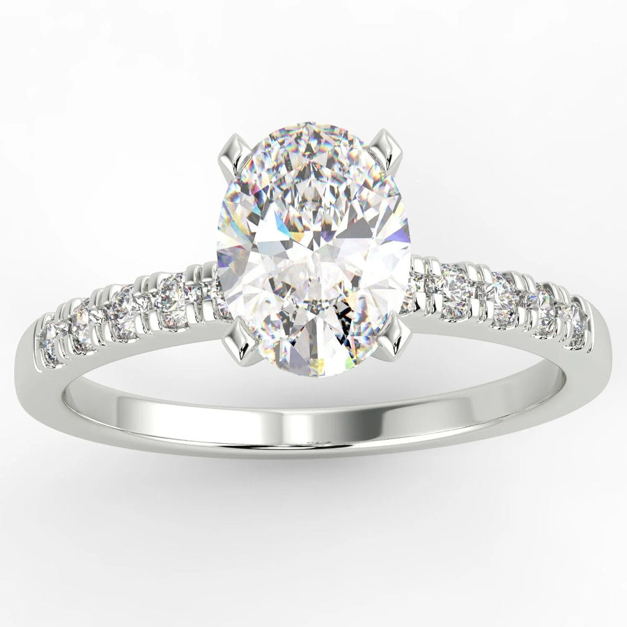 1.10 Carat Oval Cut VVS2 Clarity F Solitaire Pave Natural Diamond Engagement Ring 14K White Gold