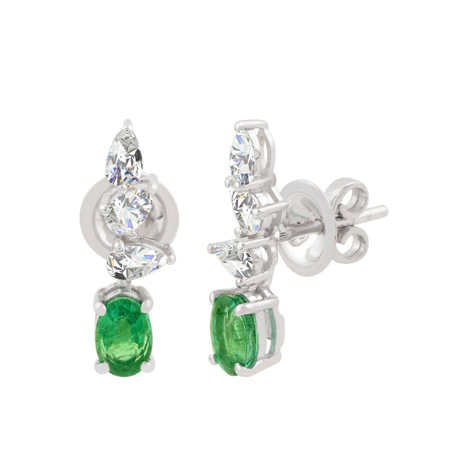 1.80 Carat Natural Zambian Emerald Stud Earrings SI/HI Diamond 14k White Gold