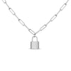 .925 Sterling Silver 1/10 Cttw Round Diamond Lock Pendant Paperclip Chin Necklace (H-I Color, SI1-SI2 Clarity)