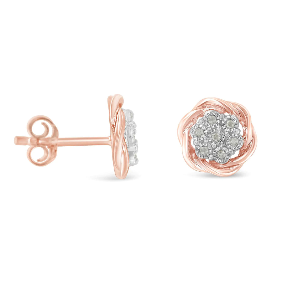 Rose Gold Plated Sterling Silver Round Diamond Rose Stud Earrings (0.15 cttw, I-J Color, I2-I3 Clarity)