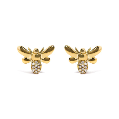 10K Yellow Gold Diamond Accented Bumble Bee Stud Earring (H-I Color, I1-I2 Clarity)