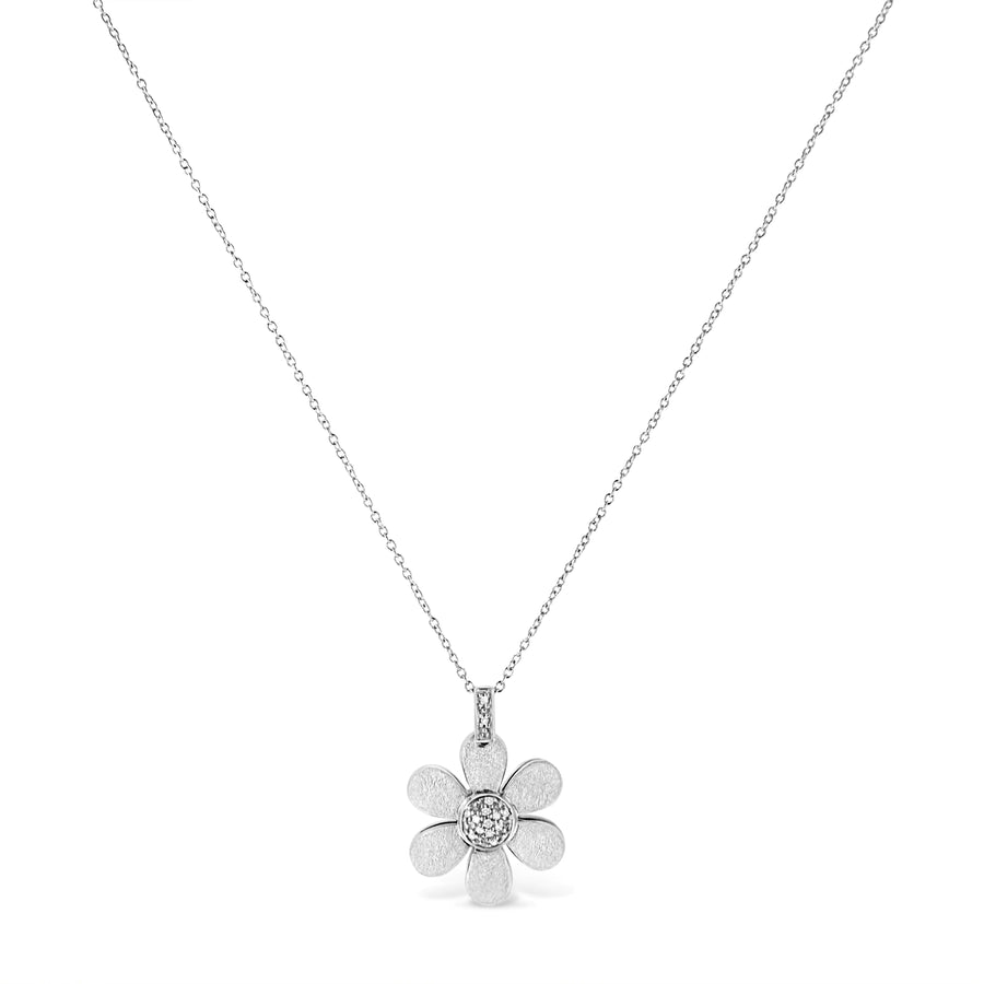 .925 Sterling Silver Pave-Set Diamond Accent Flower 18" Pendant Necklace (I-J Color, I1-I2 Clarity)