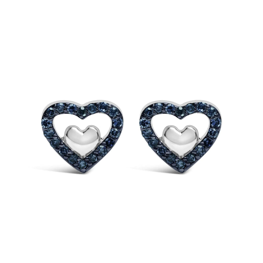 925 Sterling Silver 1/6 Cttw Diamond Open Double Heart Stud Earrings - Choice of Diamond Color