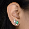 2.60 Carat Zambian Emerald Leaf Stud 10k White Gold SI/H Natural Diamond Earrings