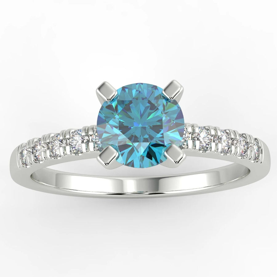 1 Carat Round Cut VS1/Blue Solitaire Pave Natural Diamond Engagement Ring 14K White Gold