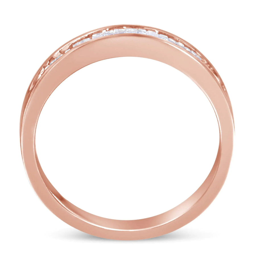 10K Rose Gold over .925 Sterling Silver 1/5 Cttw Natural Diamond Channel-Set Stackable Band Ring (H-I Color, I1-I2 Clarity)