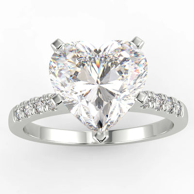 3.08 Carat Heart Cut VS1/D Solitaire Pave Natural Diamond Engagement Ring 14K White Gold