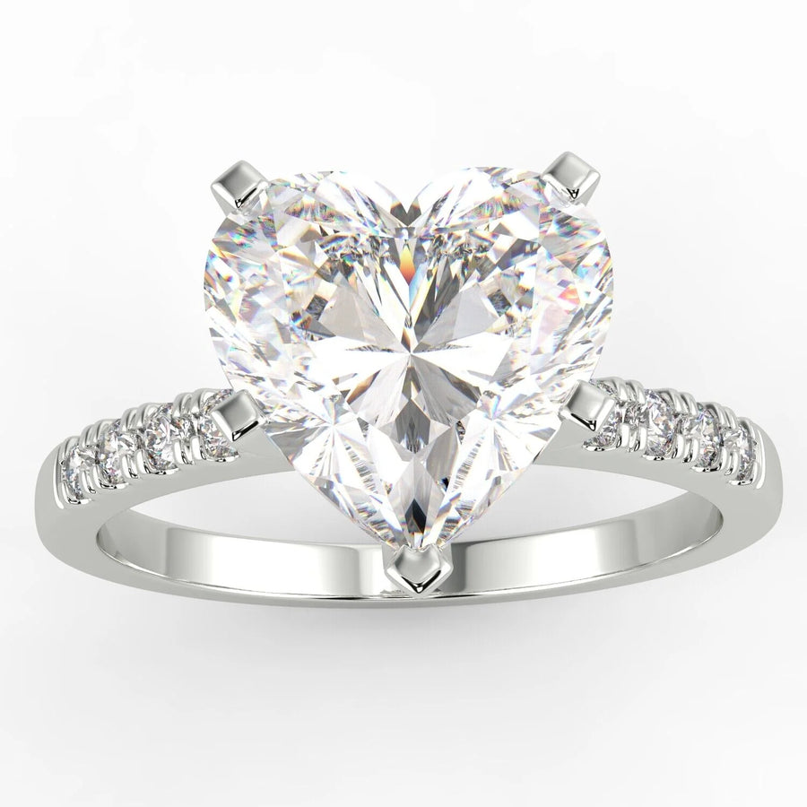 3.08 Carat Heart Cut VS1/D Solitaire Pave Natural Diamond Engagement Ring 14K White Gold