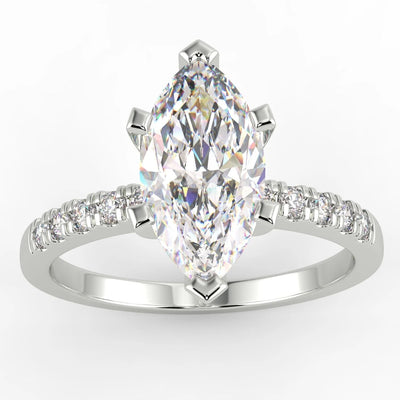 1.38 Carat Marquise Cut VS2/E Solitaire Pave Natural Diamond Engagement Ring 14K White Gold