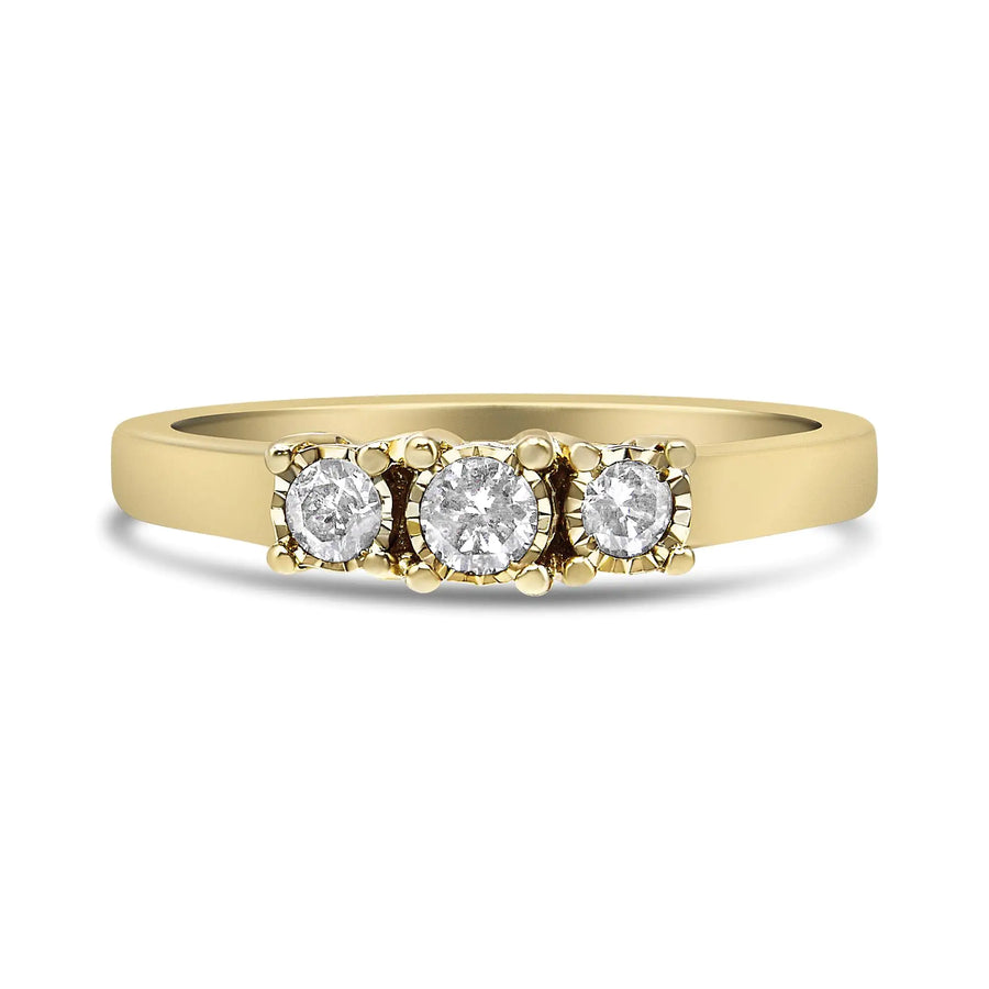 14K Yellow Gold Plated .925 Sterling Silver 1/4 Cttw Diamond 3 Stone Illusion Plate Ring (J-K Color, I1-I2 Clarity)