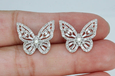 1 Carat Natural Diamond 14K White Gold Butterfly Earrings