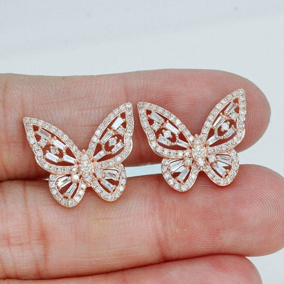 1 Carat Natural Diamond 14K Rose Gold Butterfly Earrings