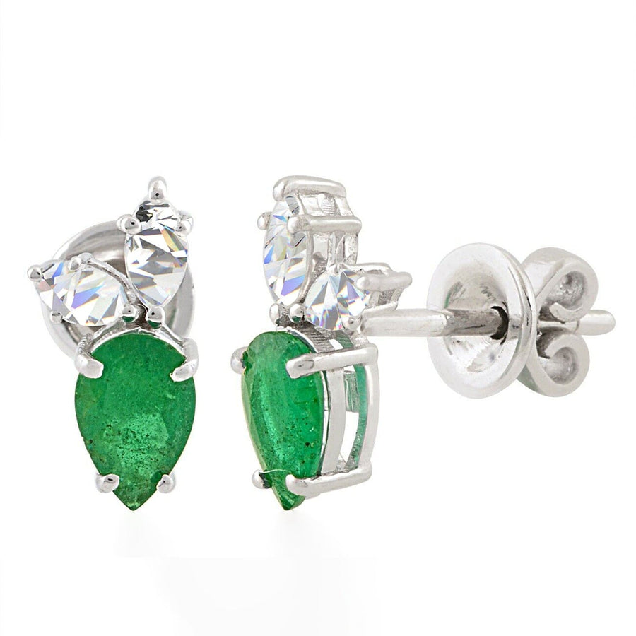 1.43 Carat Zambian Emerald SI/H Natural Diamond Stud Earrings 14k White Gold