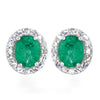 1.60 Carat Zambian Emerald SI/H Natural Diamond Halo Stud Earrings 18k White Solid Gold