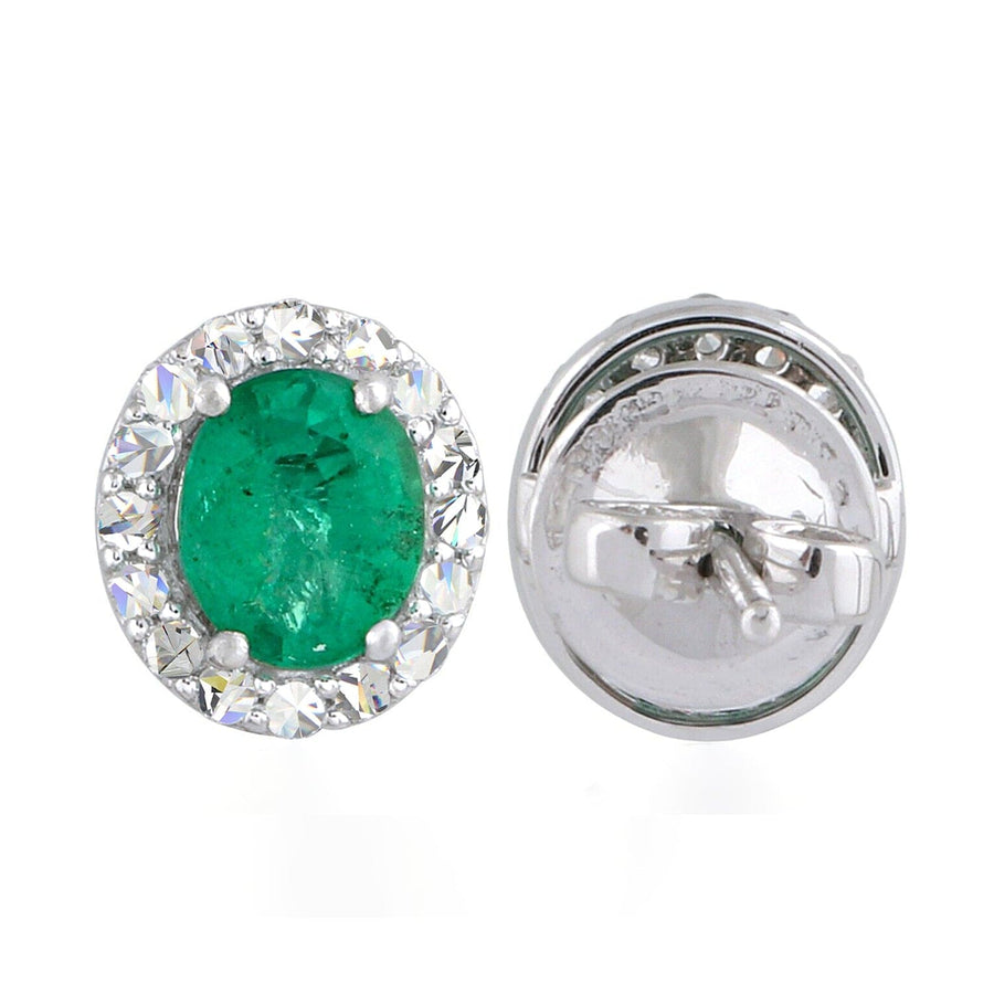 1.60 Carat Zambian Emerald SI/H Natural Diamond Halo Stud Earrings 18k White Solid Gold