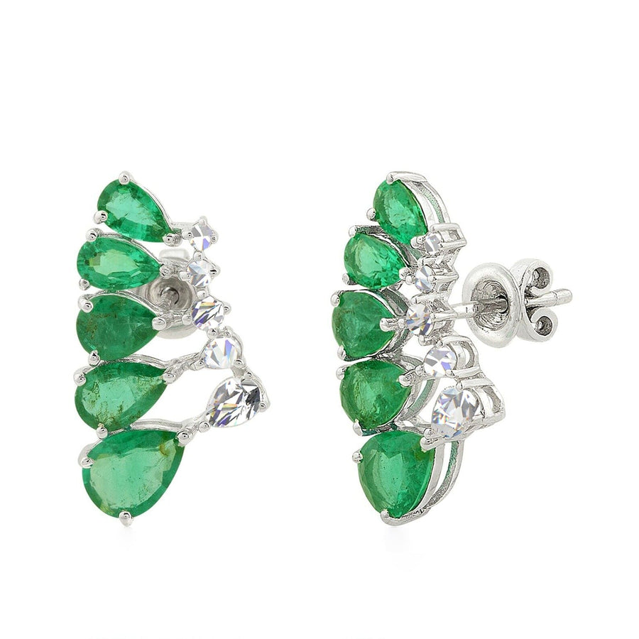 3.59 Carat Zambian Emerald SI/H Natural Diamond Stud Earrings 10k White Gold