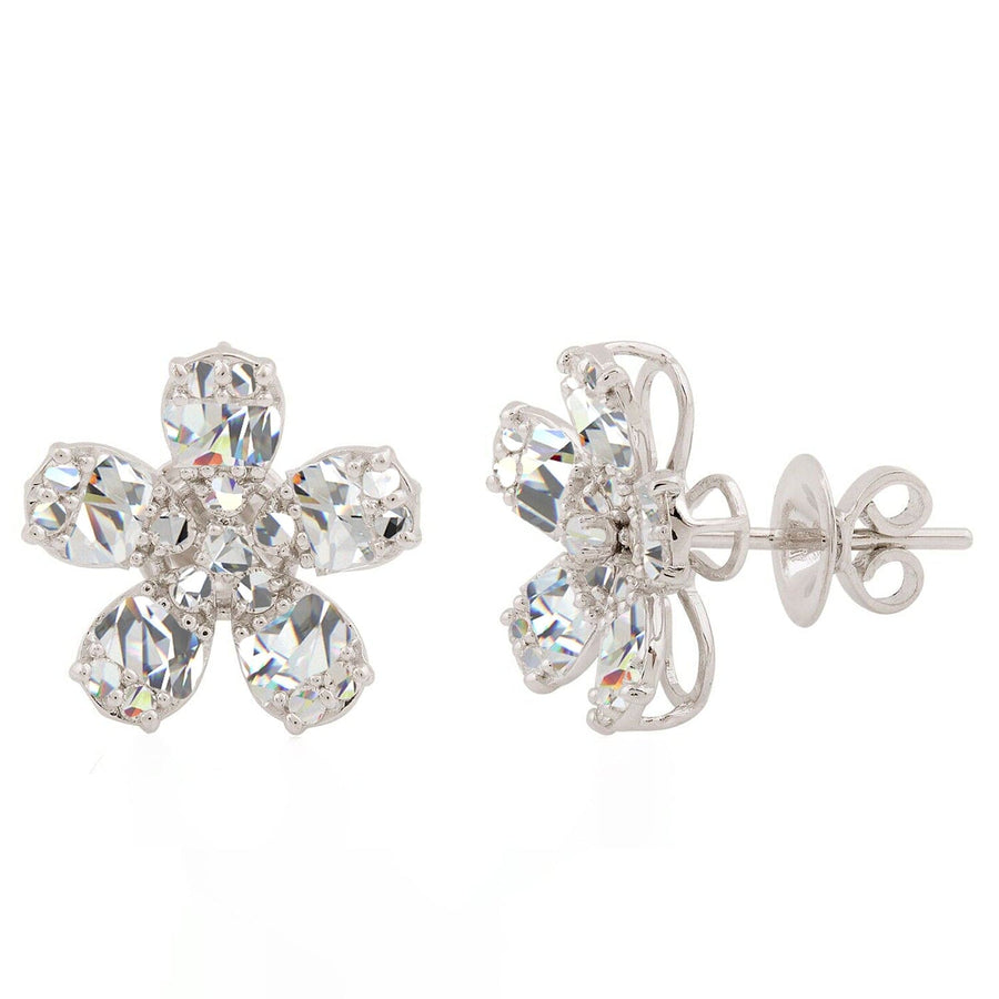 1.70 Carat Natural H/SI Baguette Diamond Flower Stud Earrings Solid 10k White Gold