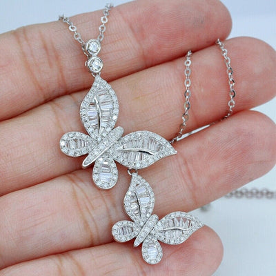 2 Carat Natural Diamond 14K White Gold Butterfly Necklace