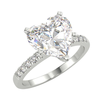 3.08 Carat Heart Cut VS1/D Solitaire Pave Natural Diamond Engagement Ring 14K White Gold