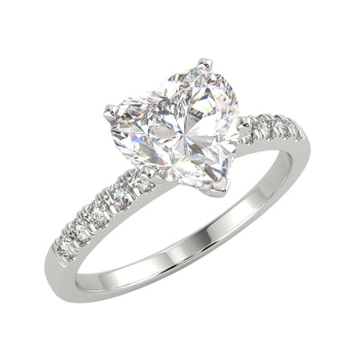 1.25 Carat Heart Cut VVS2 Clarity Solitaire Pave Natural Diamond Engagement Ring in 14K White Gold