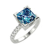 1.10 Carat Princess VS1 Calarity Blue Solitaire Pave Natural Diamond Engagement Ring 14K White Gold