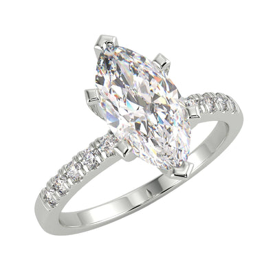 1.38 Carat Marquise Cut VS2/E Solitaire Pave Natural Diamond Engagement Ring 14K White Gold