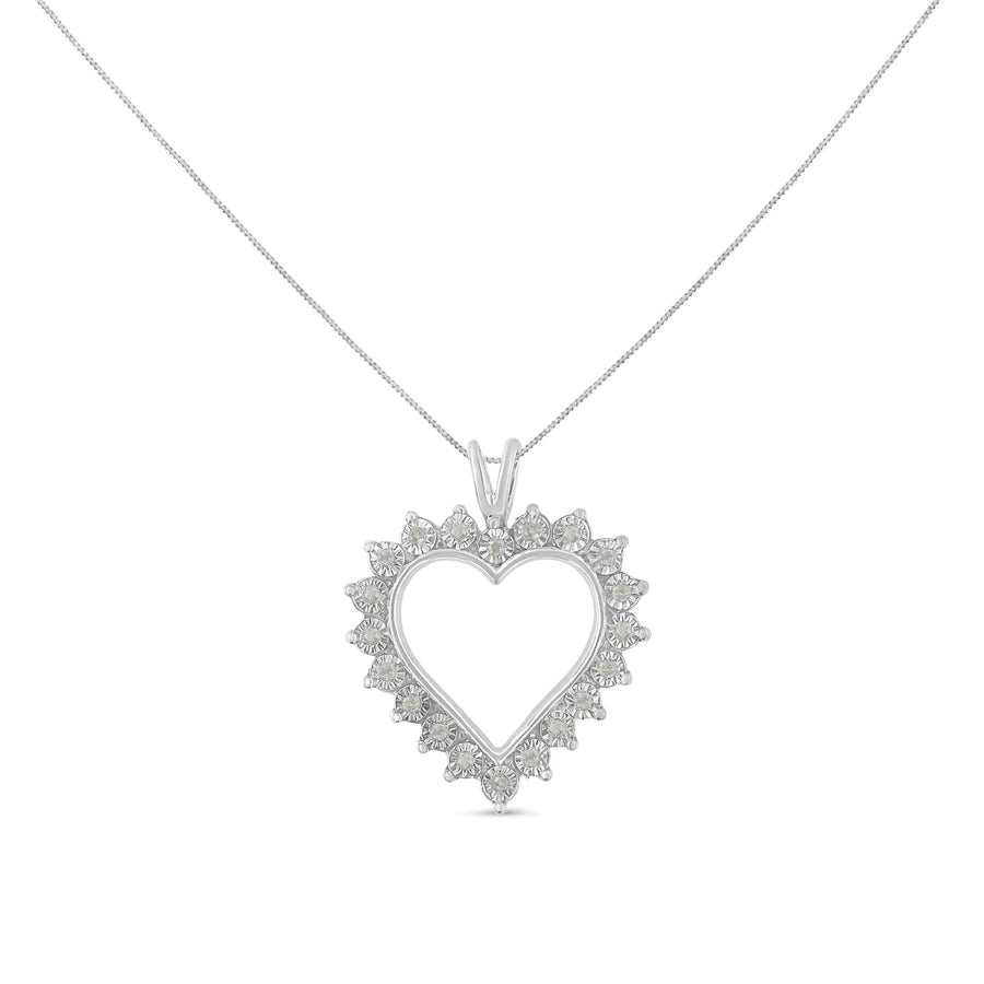 .925 Sterling Silver 1/10 cttw 3-Prong Diamond Open Heart Pendant Necklace (I-J Color, I3 Clarity) - 18”